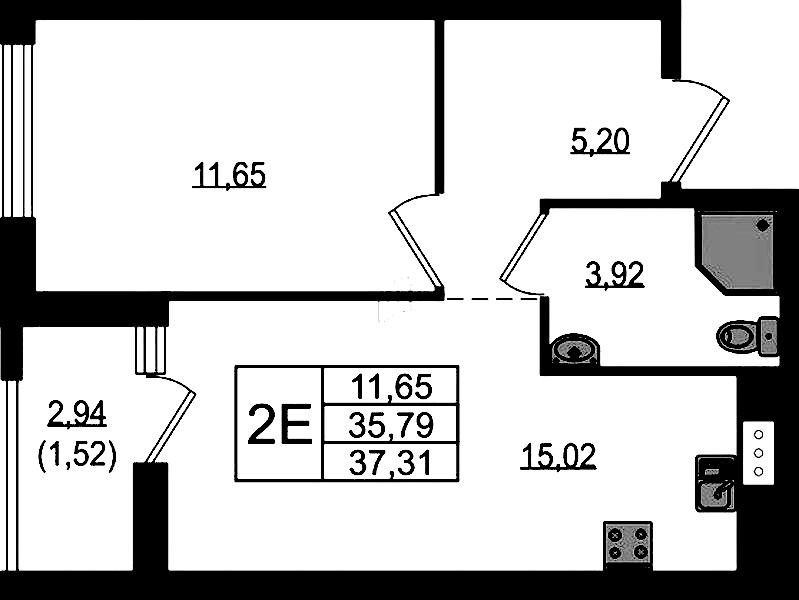 1-комнатная квартира 37.31 м², 13/18 эт., ЖК «Южная Нева»